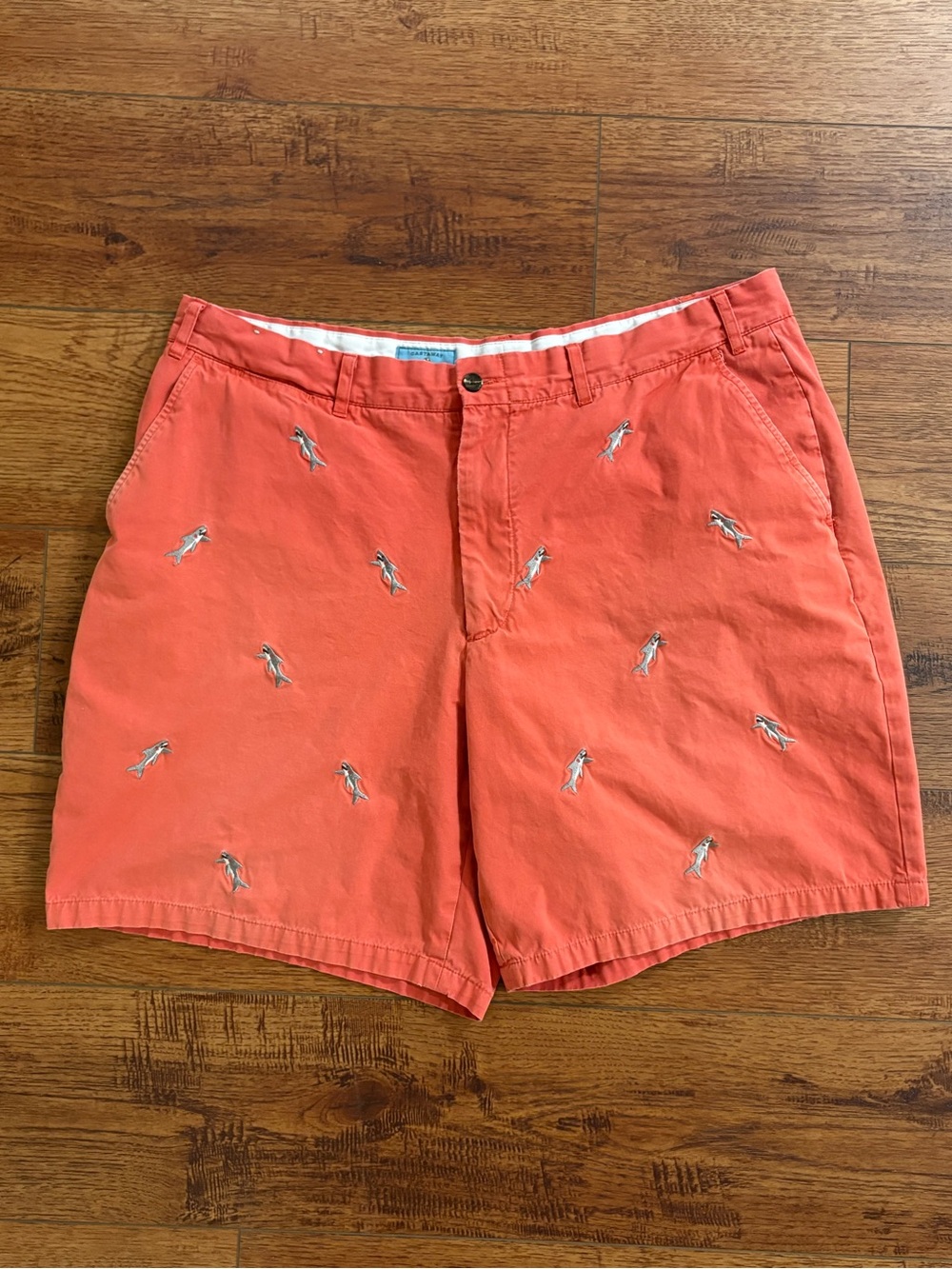 Castaway Nantucket Shark Embroidered Cotton Shorts Coral Salmon Men’s 40